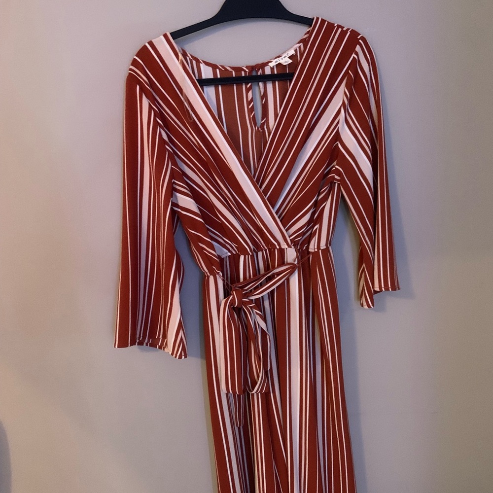 Dark orange/ white striped long sleeve jumpsuit